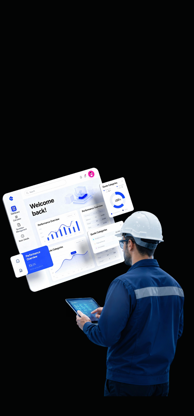 An operator in the field reviewing a performance dashboard on a tablet